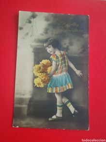 Postais: Niña con flores. Felicitacion. Antigua postal de Suecia. SVERIGE.
